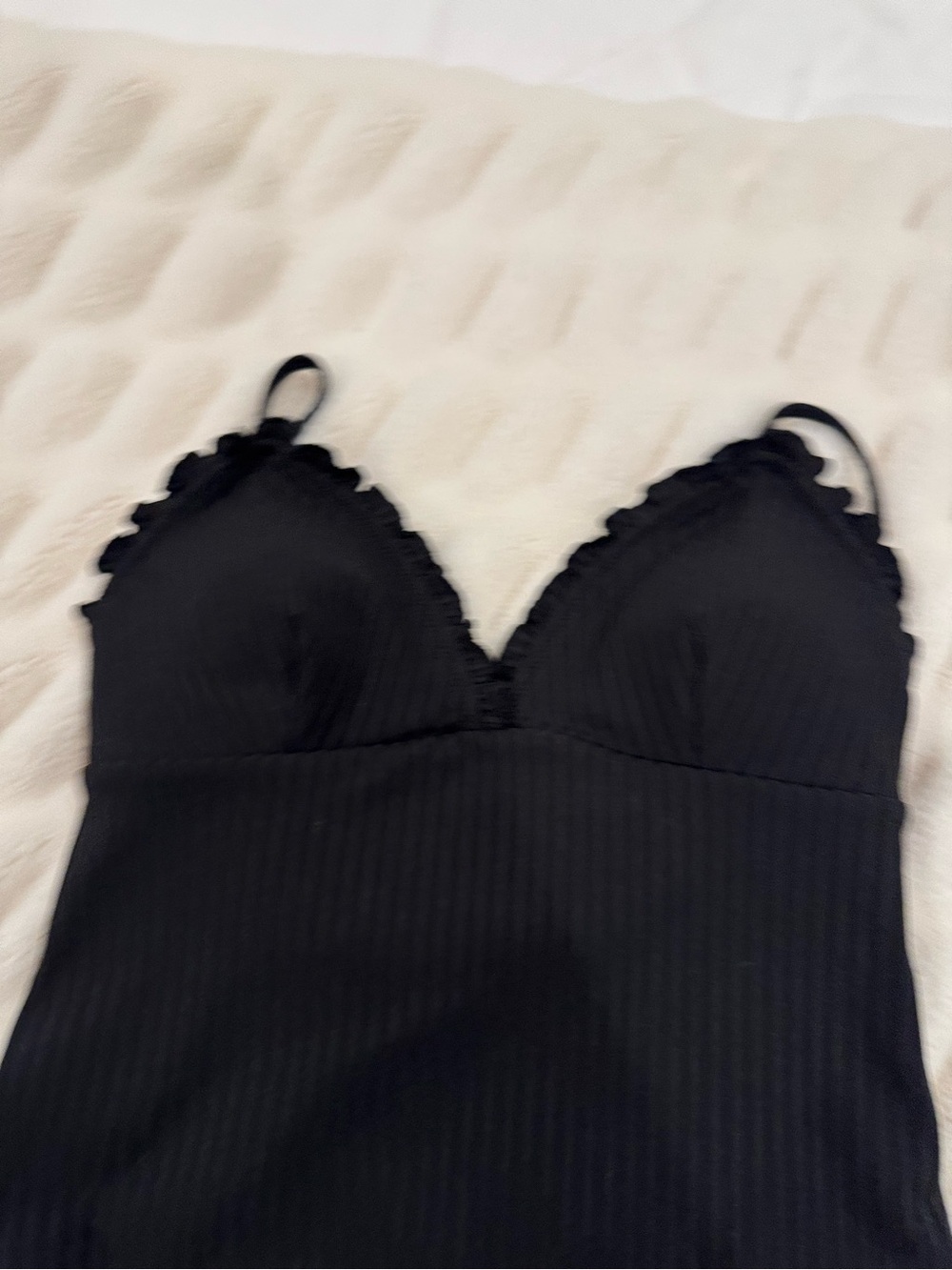 Vero Moda Black Ribbed One-Piece with Ruffle Trim - Picture 2 of 3